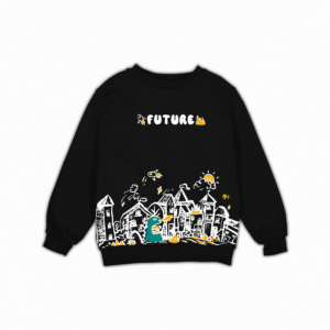 Black Future graphic sweatshirt with illustrated cityscape design