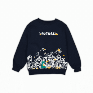 Navy blue Future graphic sweatshirt with illustrated city doodle design for adults