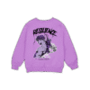 Purple oversized sweatshirt featuring a bold resilience graphic illustration on the back.