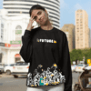 Woman wearing black “Future” graphic sweatshirt posing on a city street