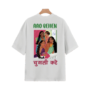 AAO BEHEN CHUGLI KARE OVERSIZED T-SHIRT - XL, White