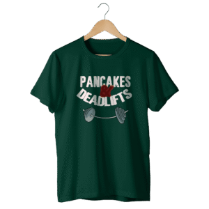 PANCAKES & DEADLIFTS REGULAR FIT T-SHIRT - L, Bottle Green