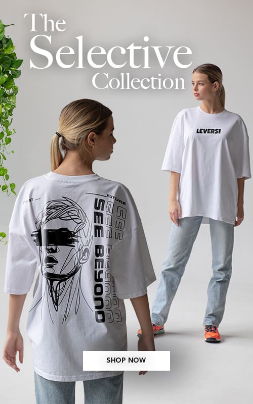 Women wearing Leversi oversized graphic and minimal white T-shirts from the Selective Collection