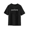 Black T-shirt with a Travis Scott–themed front text graphic in white.