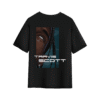Black T-shirt featuring a Travis Scott–themed illustrated graphic on the back.