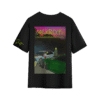 Black T-shirt featuring a large neon-themed JACKBOYS artwork on the back with racing cars and masked figures, plus a neon yellow “Scott” signature on the sleeve.