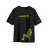 Black JACKBOYS T-shirt featuring neon green “JACKBOYS” text centered on the chest, a large green silhouette graphic near the hem, and a subtle “Travis” signature on the sleeve.