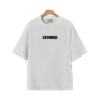 White oversized T-shirt on a hanger with the black LEVERSI logo printed on the chest.