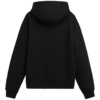 Back view of a black hoodie made from 100% cotton fleece.