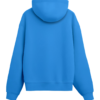 Back view of a sky-blue hoodie made from 100% cotton fleece.