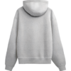 Back view of a grey hoodie made from 100% cotton fleece.